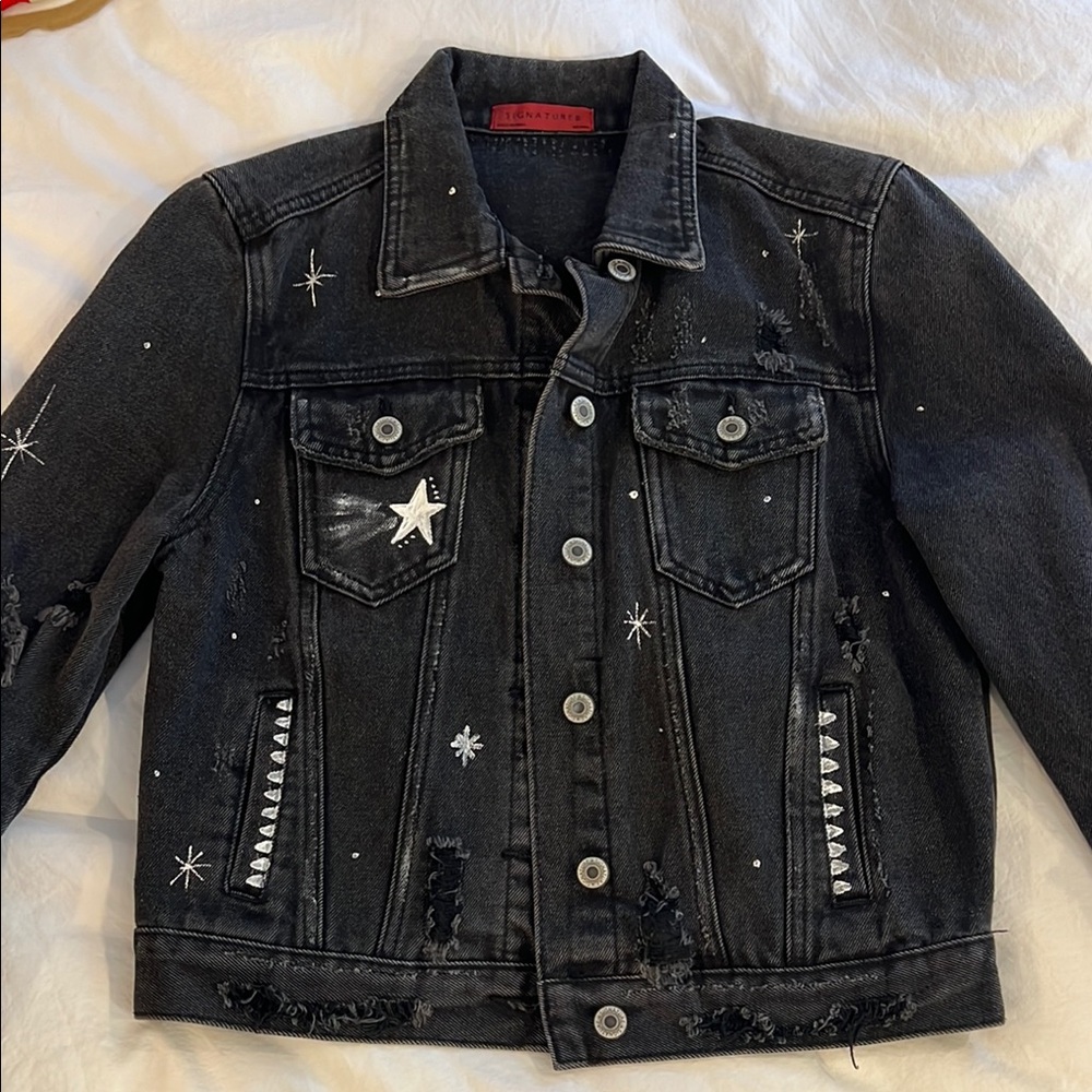 Black Denim Jacket with painted details & rips